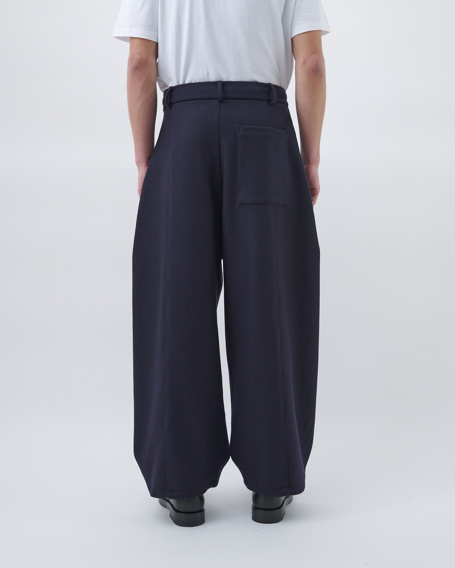 Box Pleat Trouser Wool - Navy