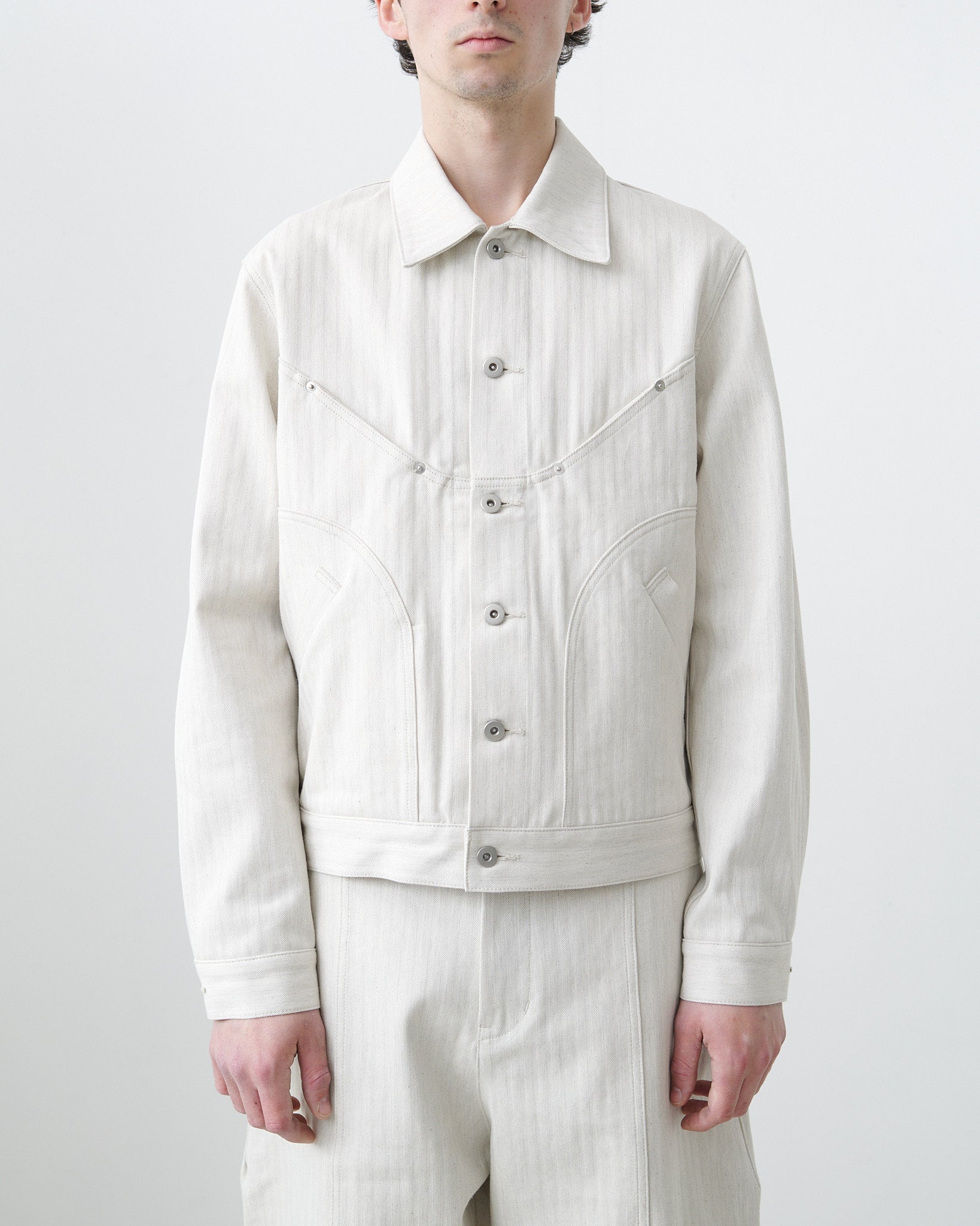Jiji Jacket Denim - Beige Herringbone