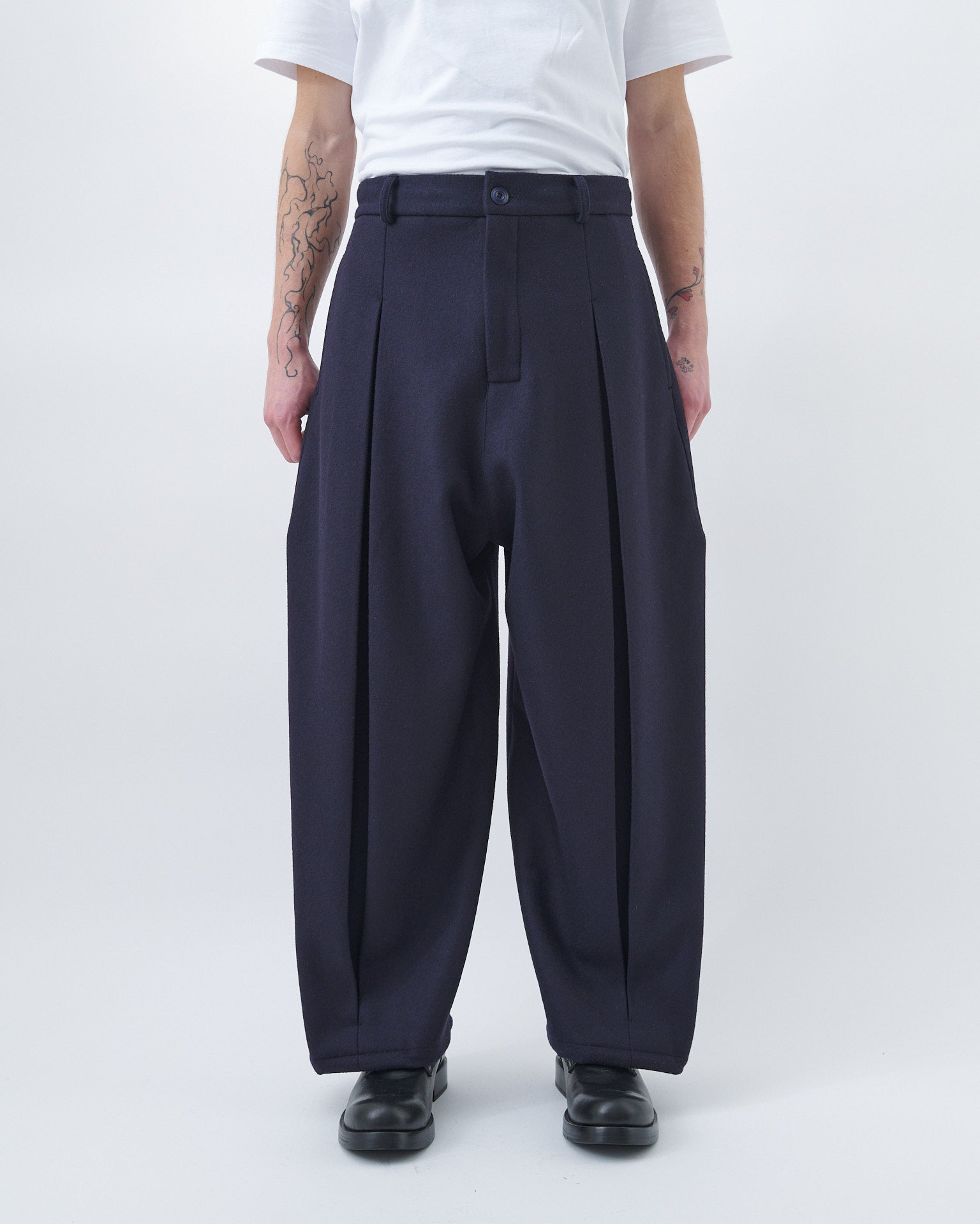 Box Pleat Trouser Wool - Navy