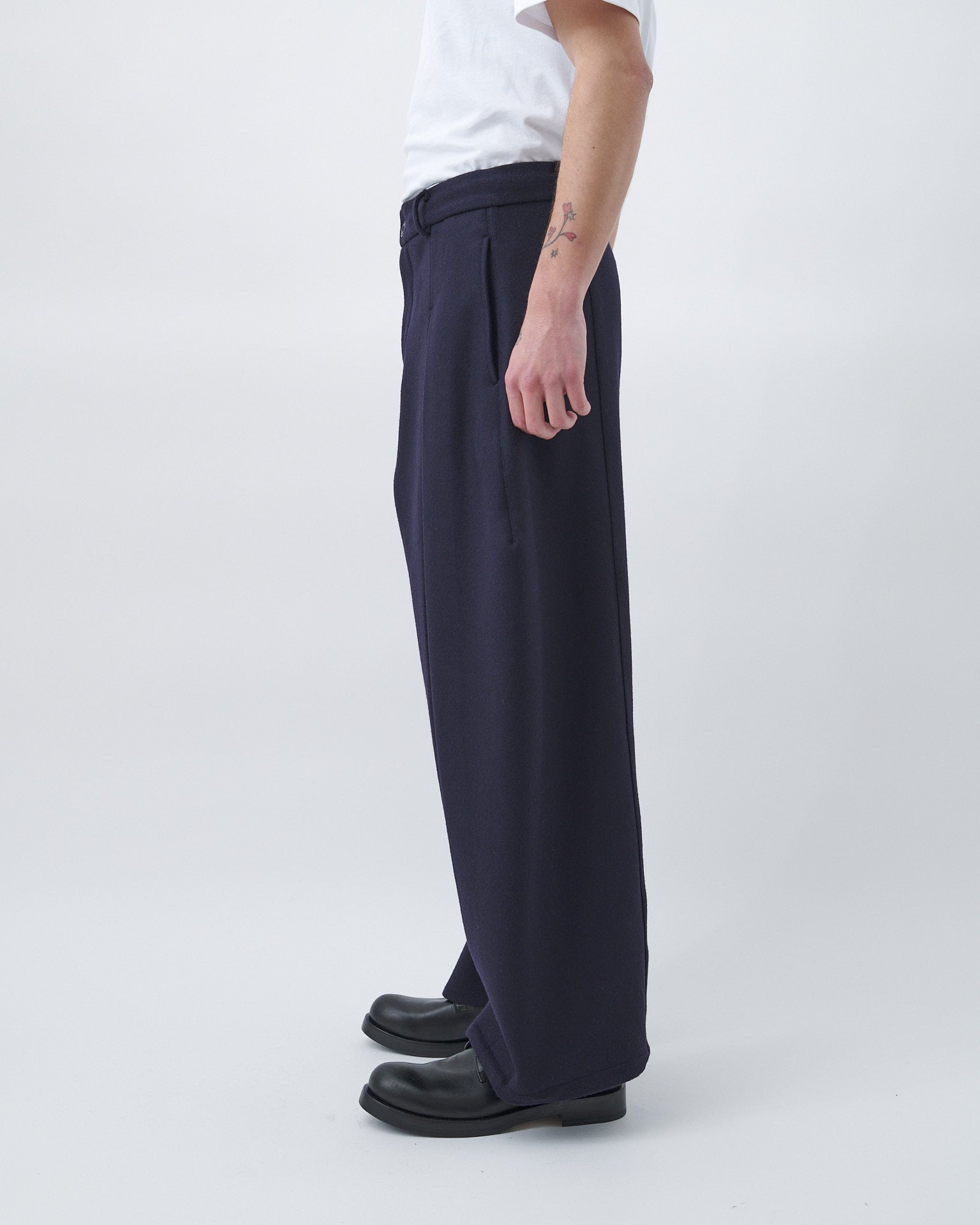 Box Pleat Trouser Wool - Navy