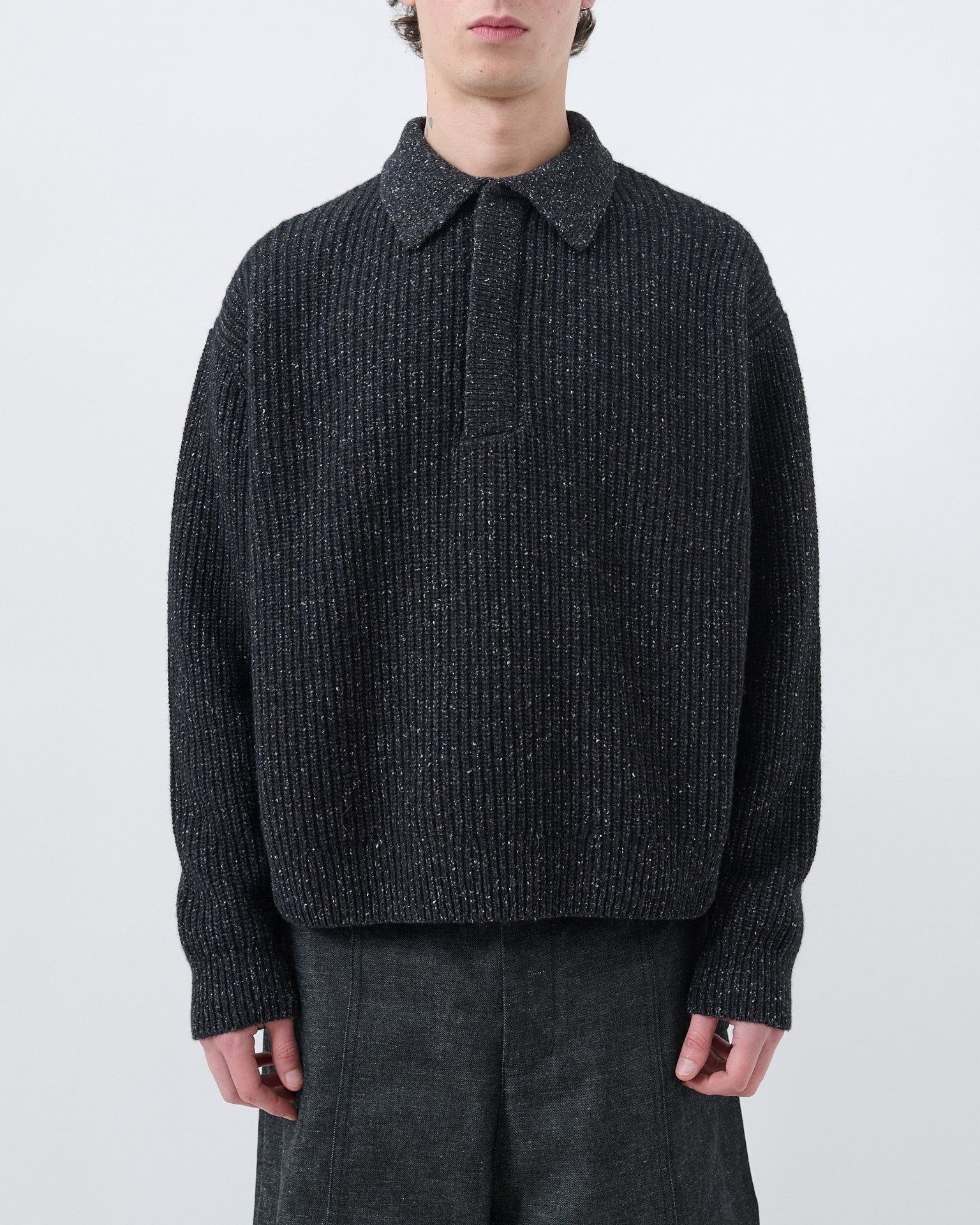 Polo Knit - Speckled Charcoal