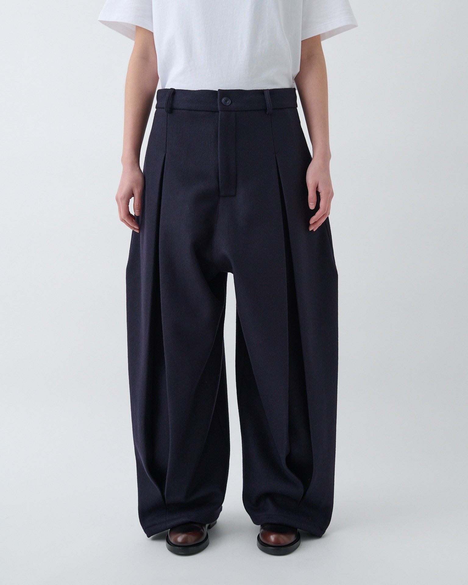 Box Pleat Trouser Wool - Navy