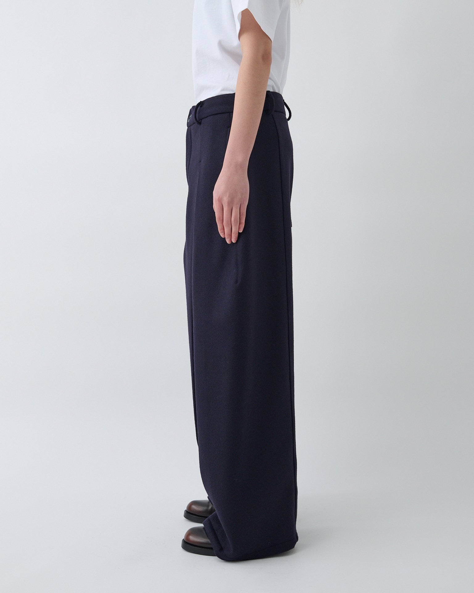 Box Pleat Trouser Wool - Navy