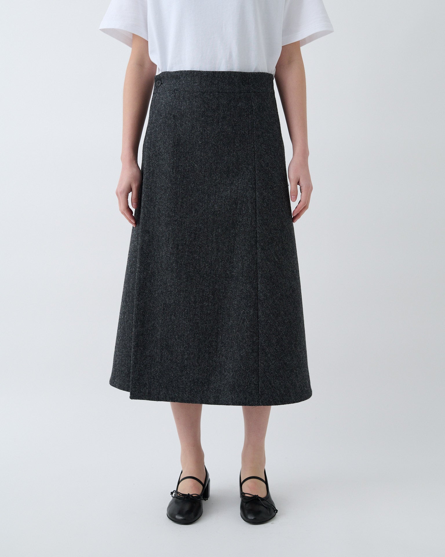 Wrap Skirt - Charcoal Herringbone