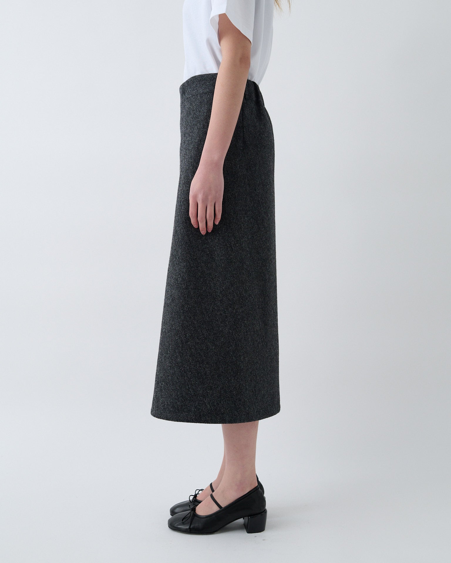 Wrap Skirt - Charcoal Herringbone