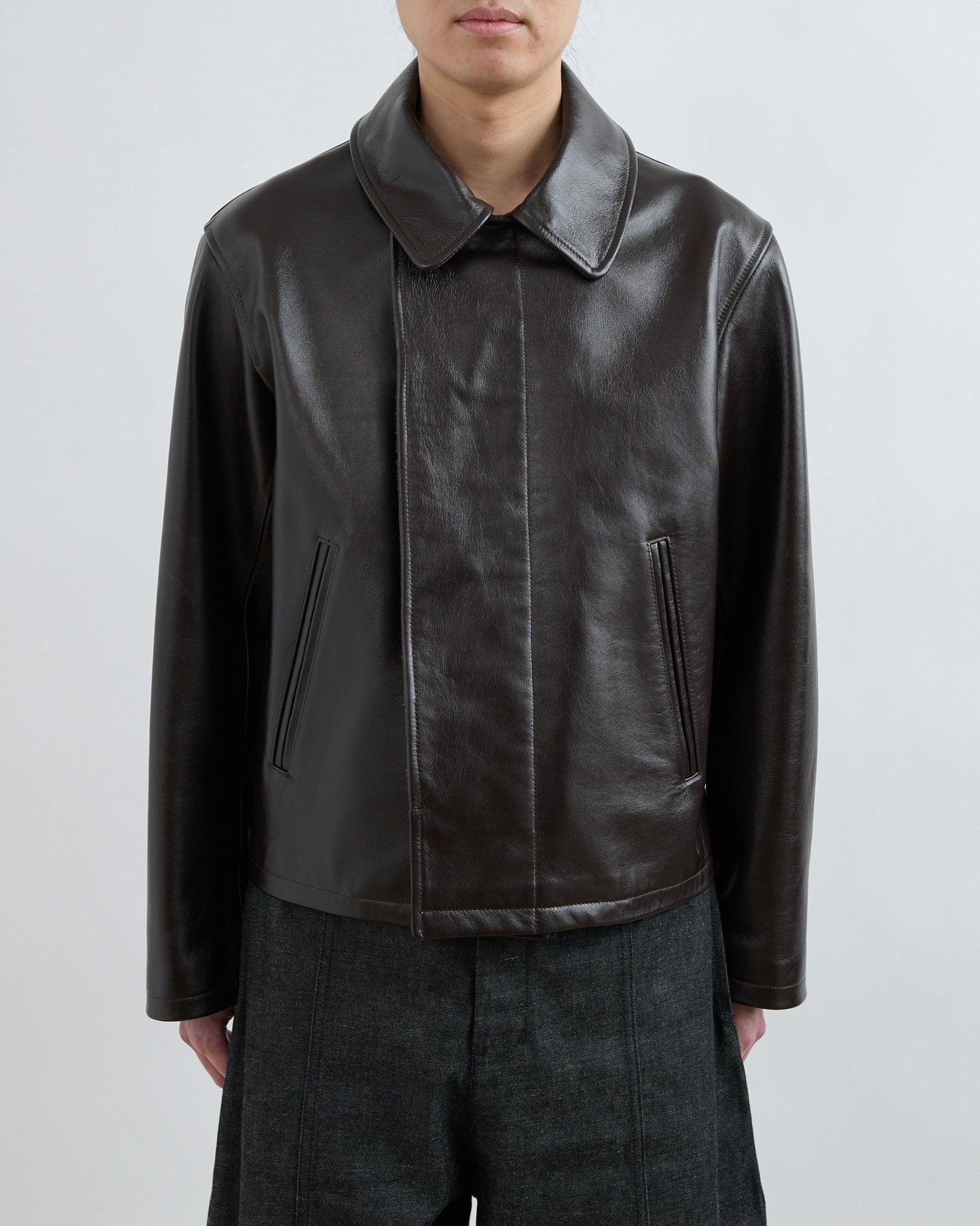 AW26 Leather Blouson - Dark Brown