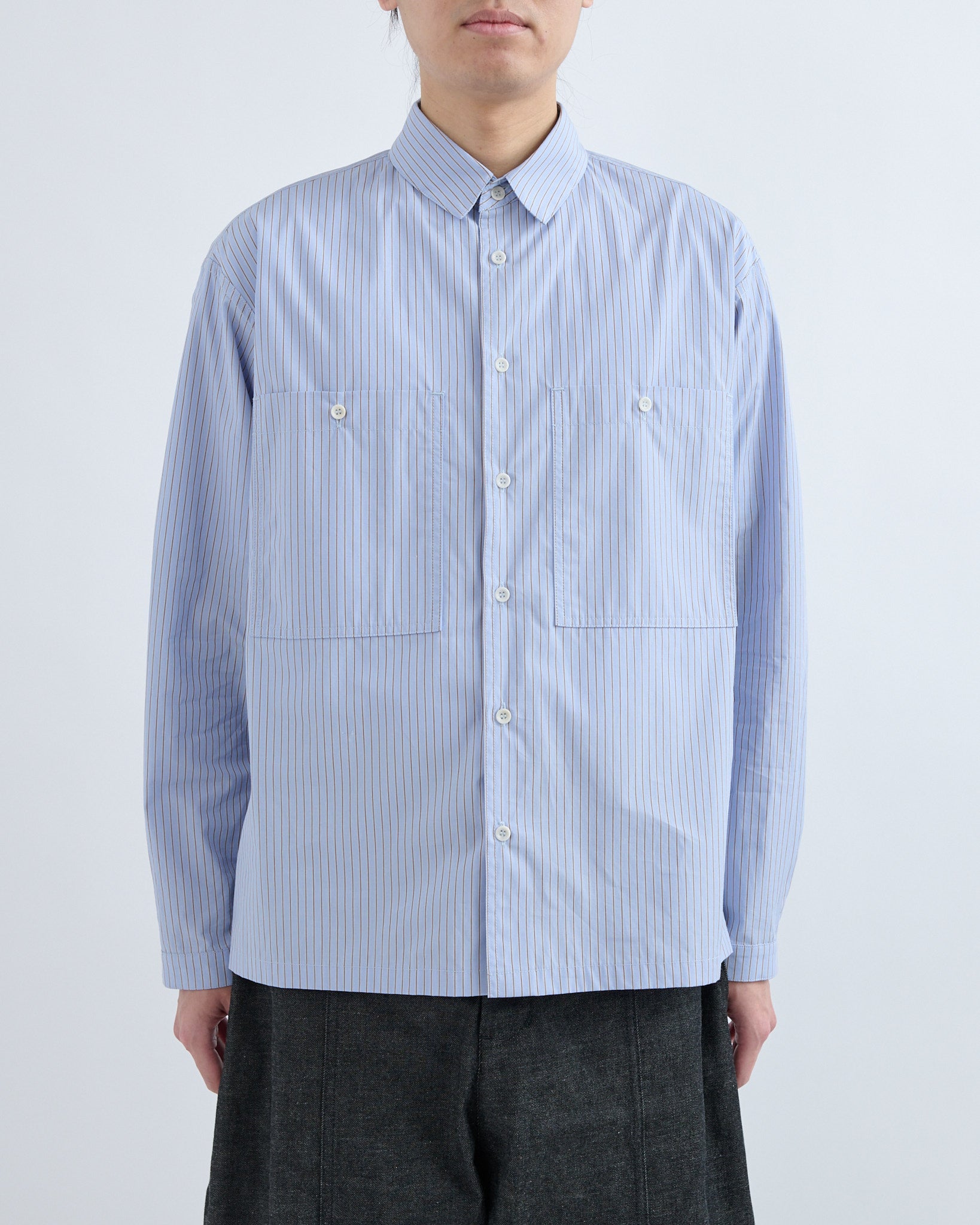 AW26 Grange Shirt - Blue/Brown Stripe