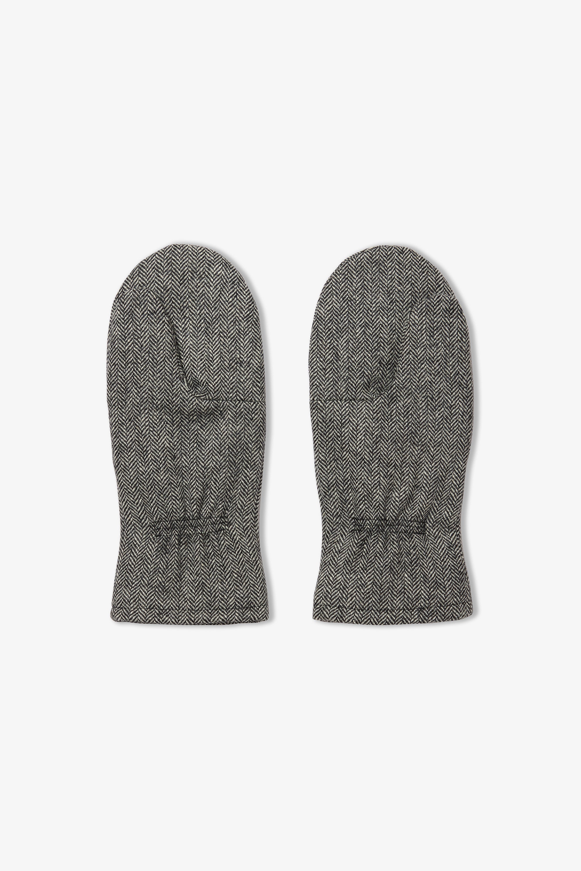 Wool Mittens - Black/White Herringbone