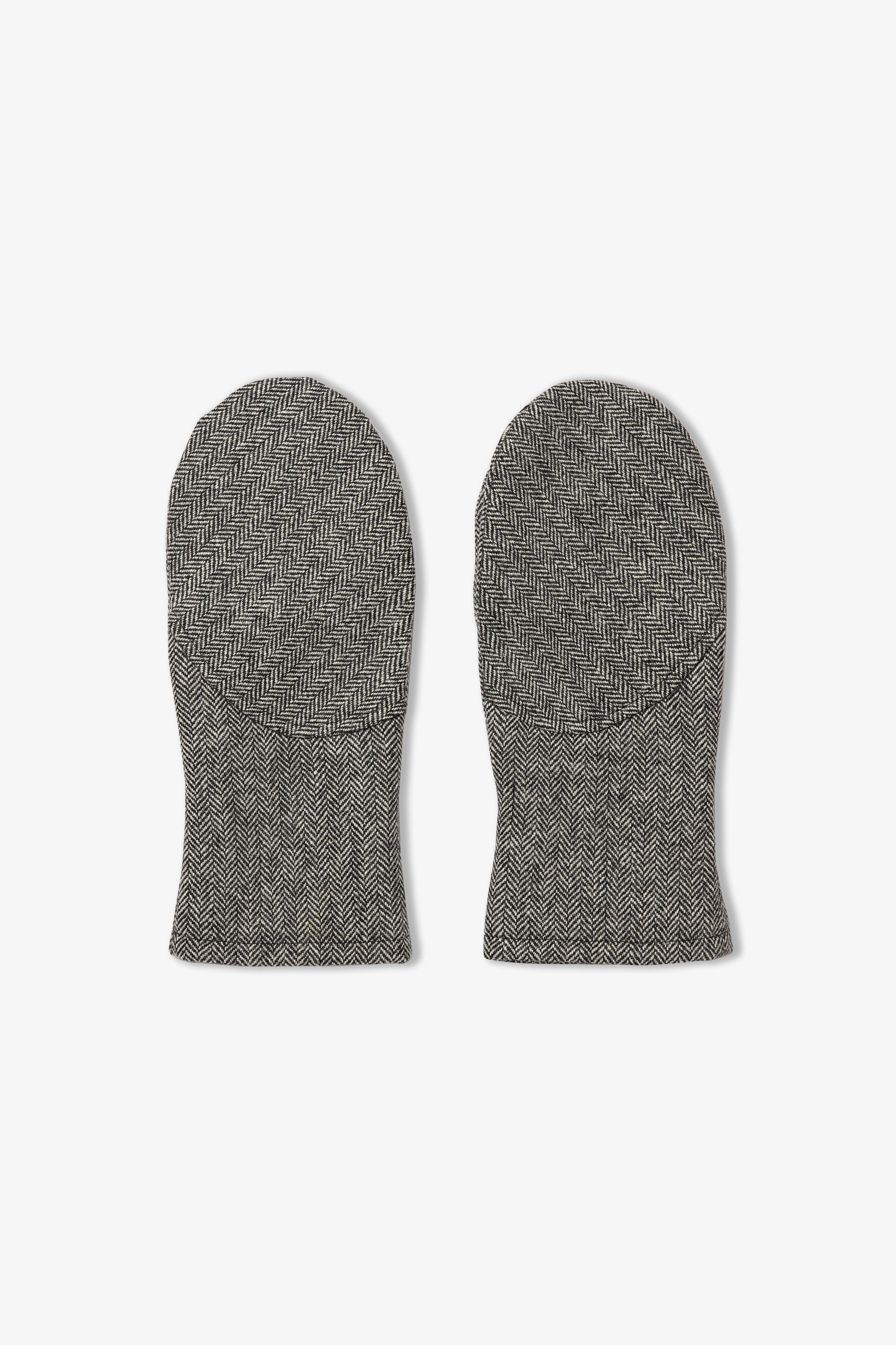 Wool Mittens - Black/White Herringbone