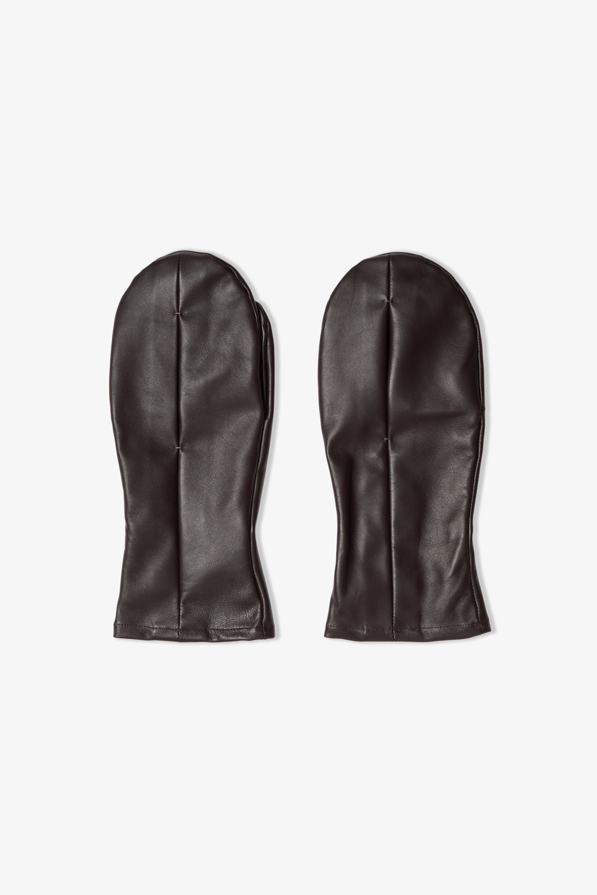 Leather Box Pleat Mitten - Dark Brown