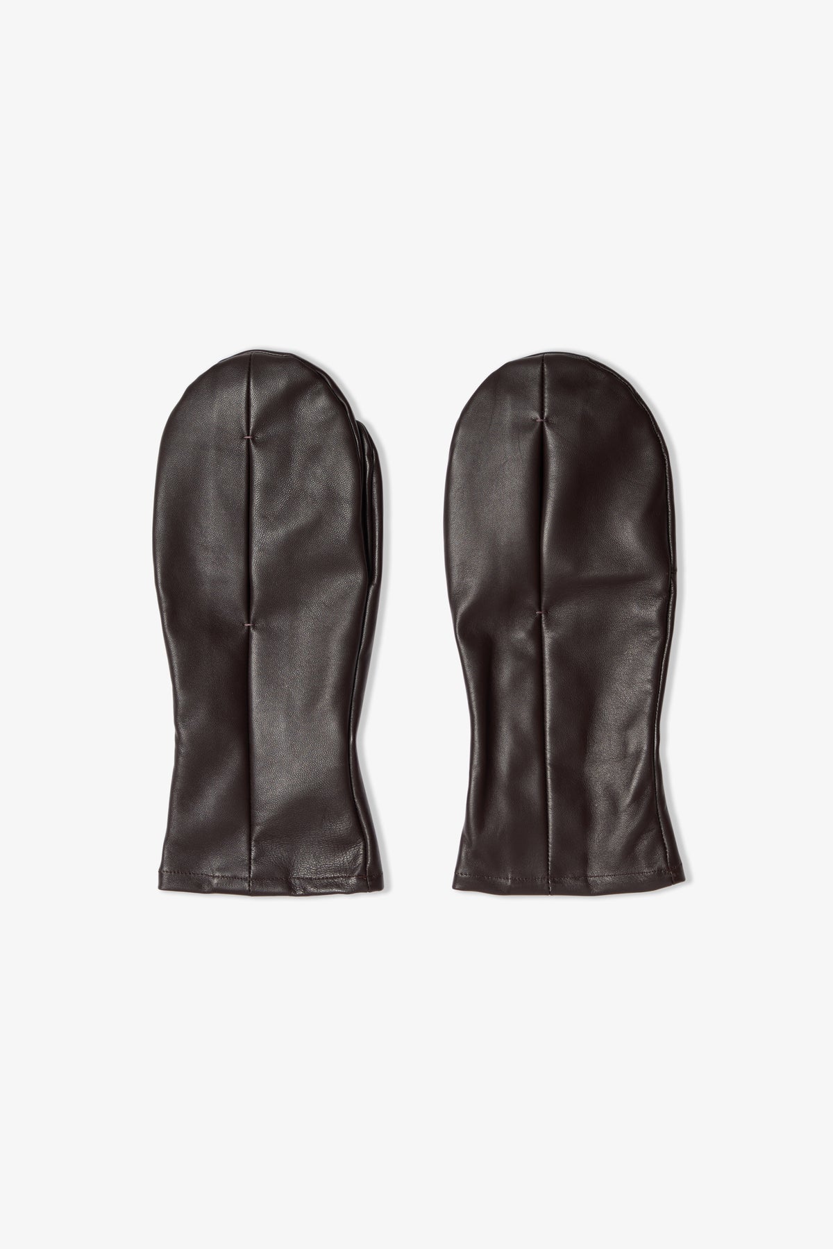 Leather Box Pleat Mitten - Dark Brown