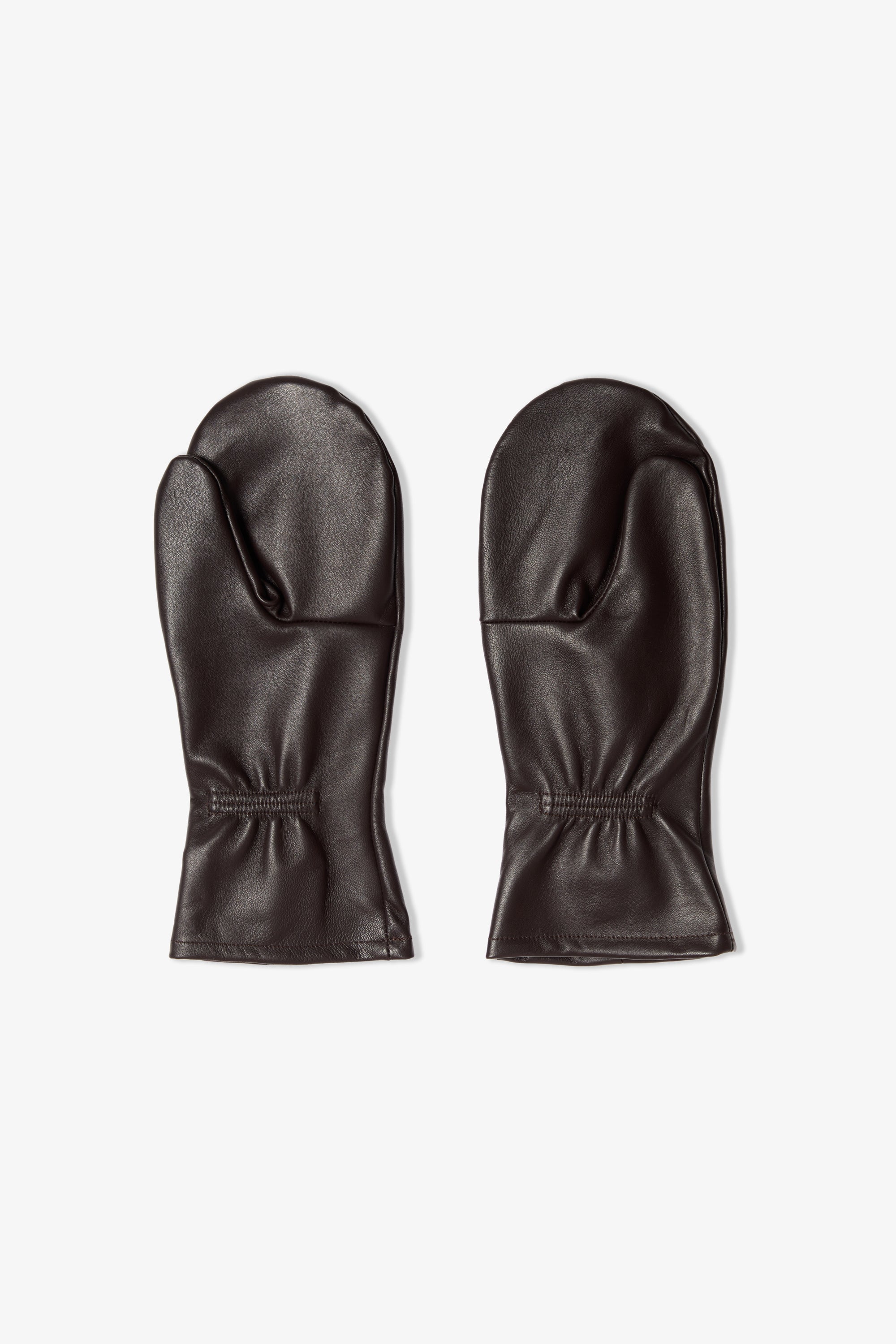Leather Box Pleat Mitten - Dark Brown