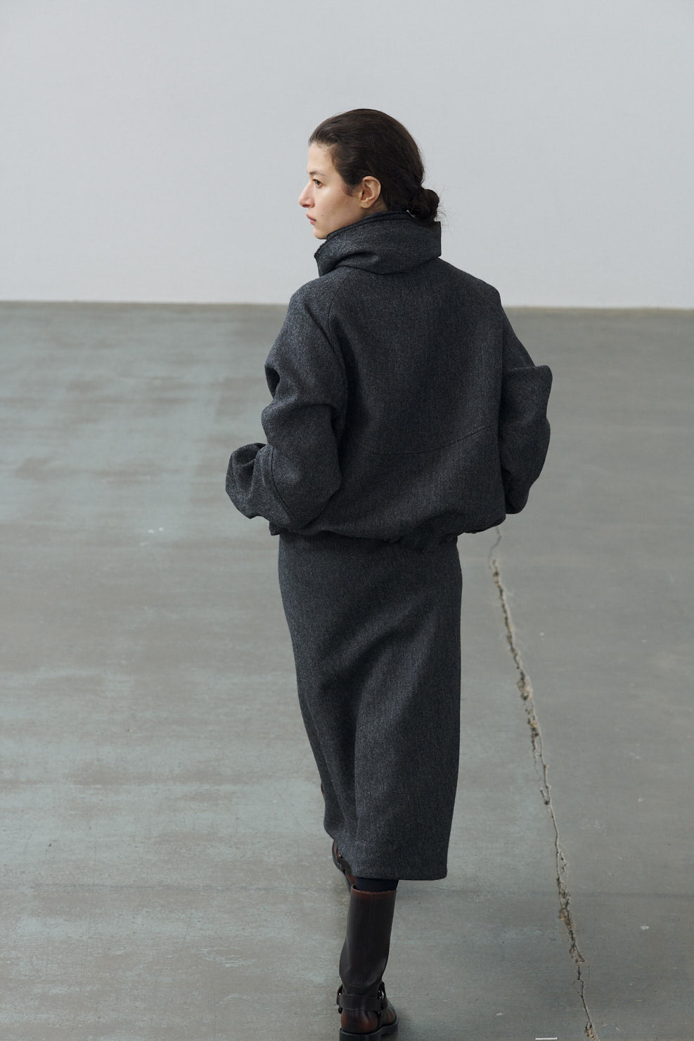 Wrap Skirt - Charcoal Herringbone