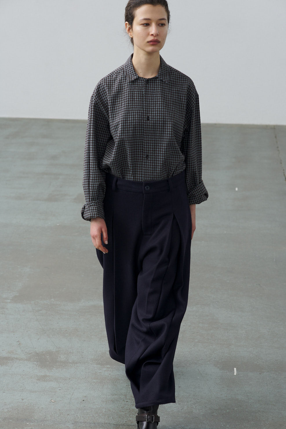 Box Pleat Trouser Wool - Navy