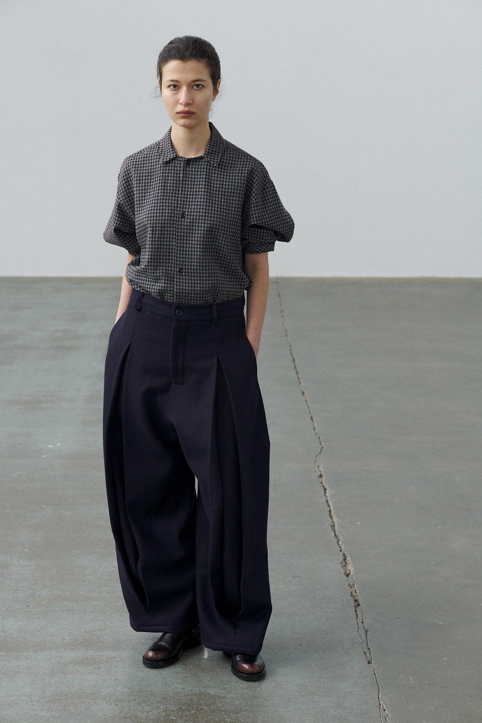 Box Pleat Trouser Wool - Navy