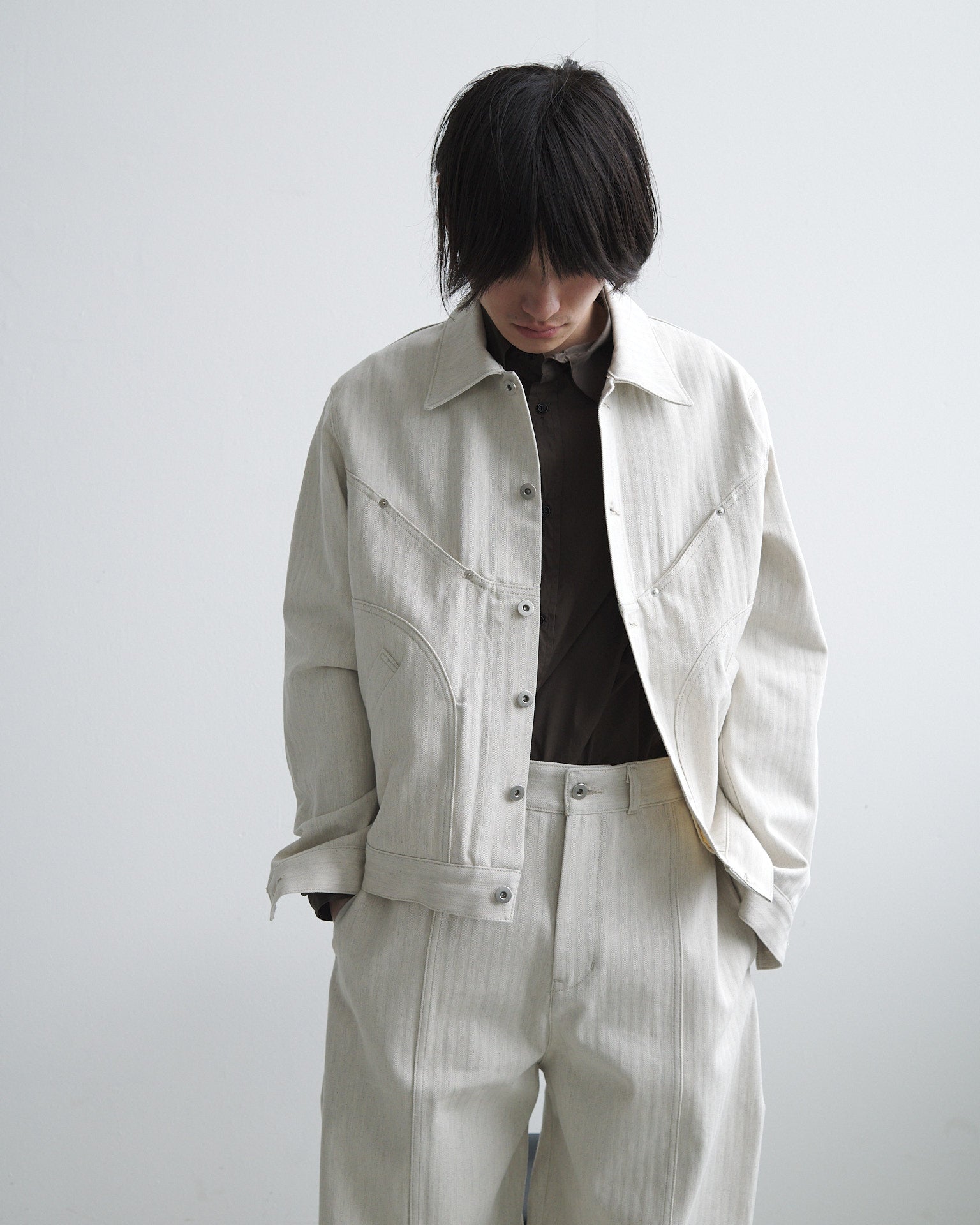 Jiji Jacket Denim - Beige Herringbone